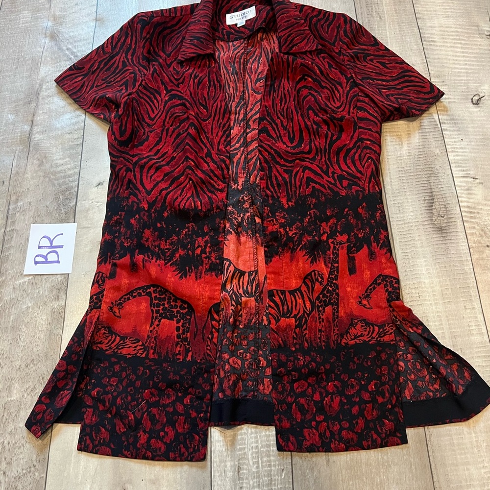 Studio I Red and Black animal zebra Patterned Blouse